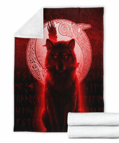 Viking Blanket Fenrir Viking Wolf Red Version Sherpa Fleece Blanket Gifts for Viking Lovers