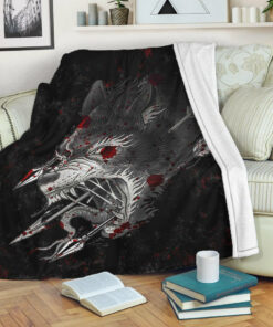 Viking Blanket Fenrir Wolf Arrow and Blood Sherpa Fleece Blanket Gifts for Viking Lovers