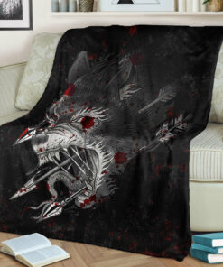 Viking Blanket Fenrir Wolf Arrow and Blood Sherpa Fleece Blanket Gifts for Viking Lovers