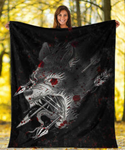 Viking Blanket Fenrir Wolf Arrow and Blood Sherpa Fleece Blanket Gifts for Viking Lovers