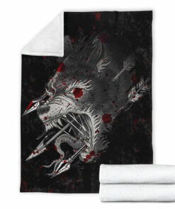 Viking Blanket Fenrir Wolf Arrow and Blood Sherpa Fleece Blanket Gifts for Viking Lovers