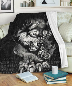 Viking Blanket Fenrir Wolf Lead Sherpa Fleece Blanket Gifts for Viking Lovers