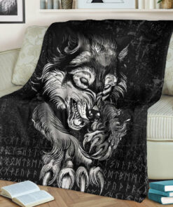 Viking Blanket Fenrir Wolf Lead Sherpa Fleece Blanket Gifts for Viking Lovers