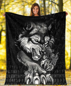 Viking Blanket Fenrir Wolf Lead Sherpa Fleece Blanket Gifts for Viking Lovers