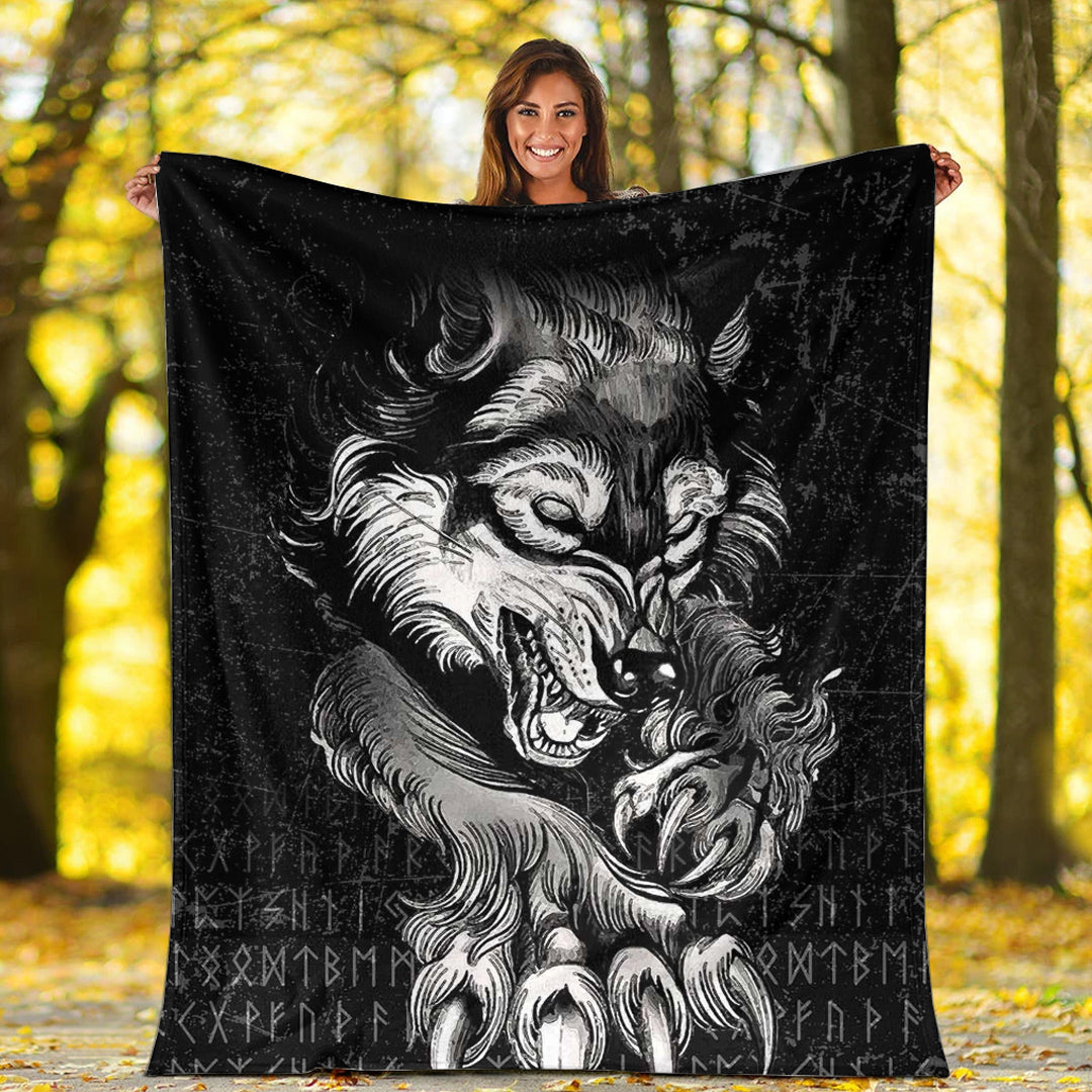 Viking Blanket Fenrir Wolf Lead Sherpa Fleece Blanket Gifts for Viking Lovers