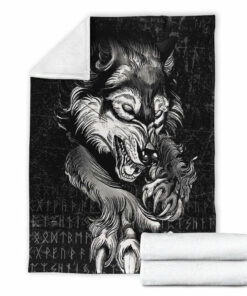 Viking Blanket Fenrir Wolf Lead Sherpa Fleece Blanket Gifts for Viking Lovers