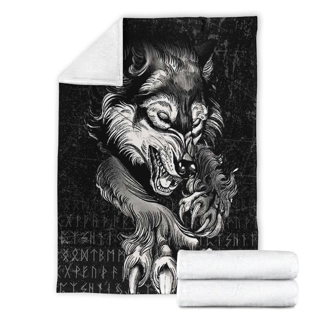 Viking Blanket Fenrir Wolf Lead Sherpa Fleece Blanket Gifts for Viking Lovers