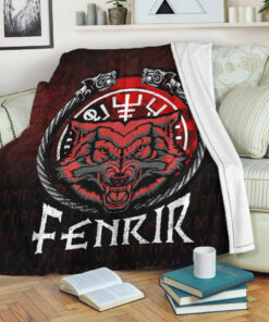 Viking Blanket Fenrir Wolf Runes Norse Vikings Sherpa Fleece Blanket Gifts for Viking Lovers