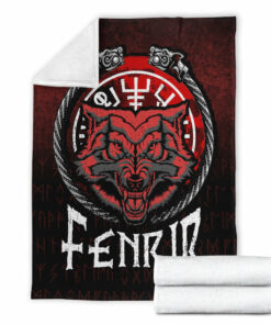 Viking Blanket Fenrir Wolf Runes Norse Vikings Sherpa Fleece Blanket Gifts for Viking Lovers