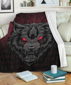 Viking Blanket Fenrir Wolf Viking Symbol Norse Mythologie Sherpa Fleece Blanket Gifts for Viking Lovers