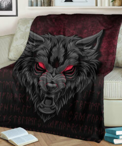 Viking Blanket Fenrir Wolf Viking Symbol Norse Mythologie Sherpa Fleece Blanket Gifts for Viking Lovers