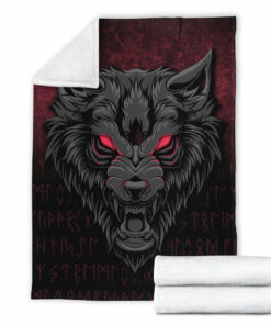 Viking Blanket Fenrir Wolf Viking Symbol Norse Mythologie Sherpa Fleece Blanket Gifts for Viking Lovers