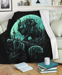 Viking Blanket Fenrir Wolf and Moon Sherpa Fleece Blanket Gifts for Viking Lovers