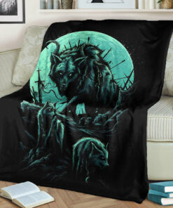 Viking Blanket Fenrir Wolf and Moon Sherpa Fleece Blanket Gifts for Viking Lovers