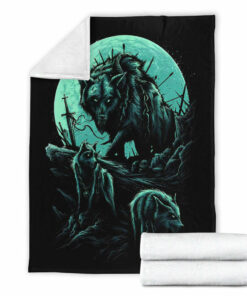 Viking Blanket Fenrir Wolf and Moon Sherpa Fleece Blanket Gifts for Viking Lovers