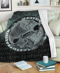 Viking Blanket Fenrir the Wolf Sherpa Fleece Blanket Gifts for Viking Lovers