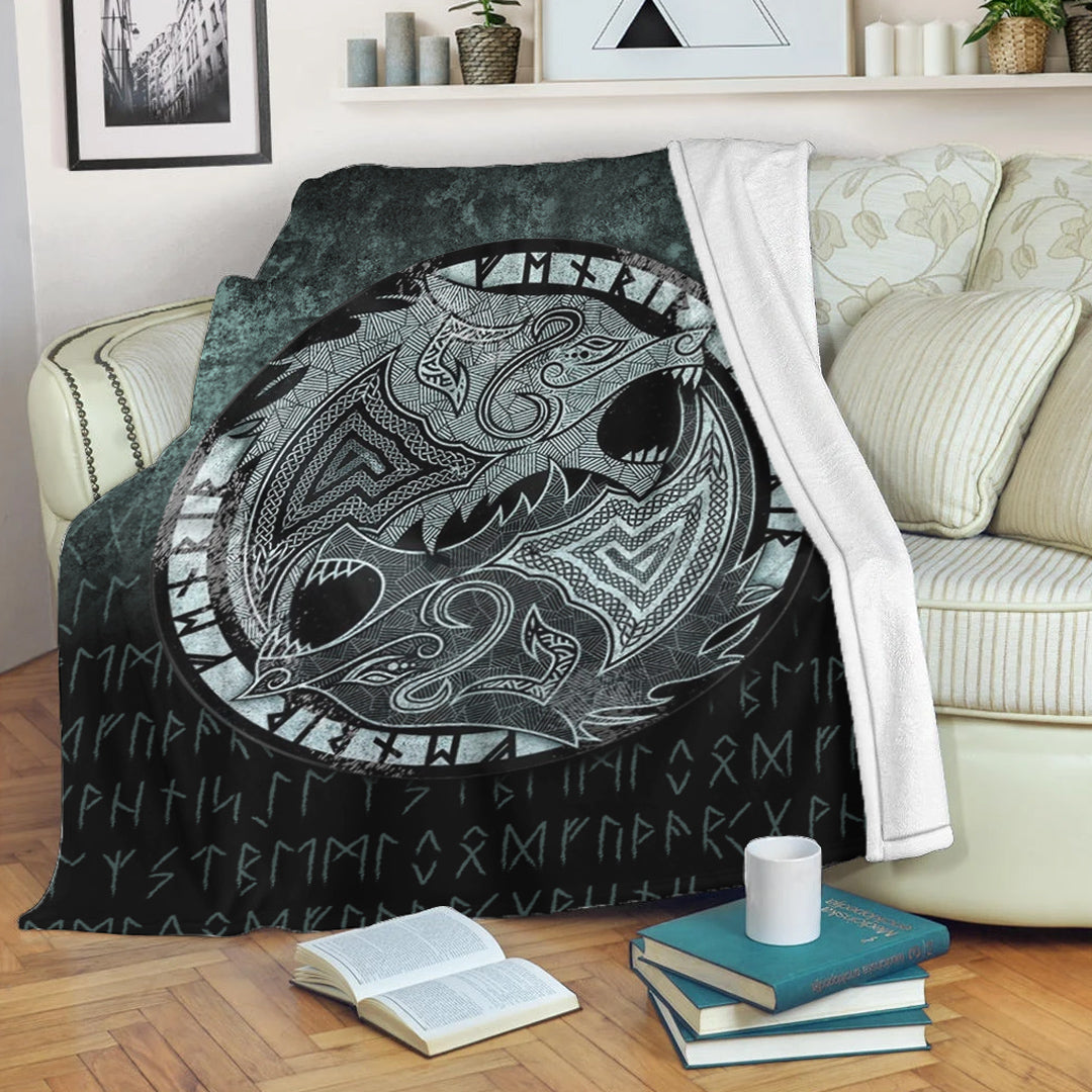 Viking Blanket Fenrir the Wolf Sherpa Fleece Blanket Gifts for Viking Lovers