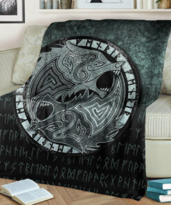 Viking Blanket Fenrir the Wolf Sherpa Fleece Blanket Gifts for Viking Lovers