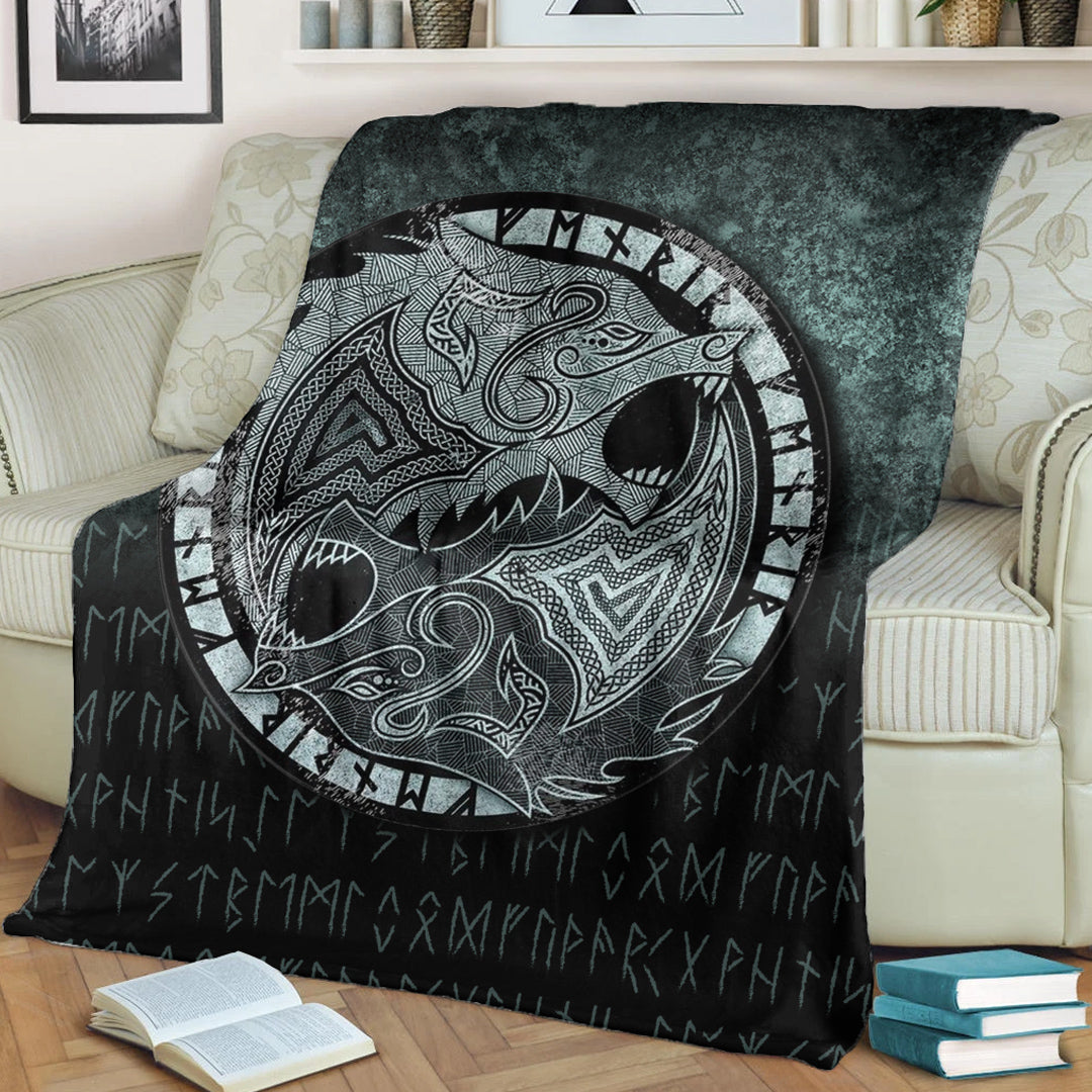 Viking Blanket Fenrir the Wolf Sherpa Fleece Blanket Gifts for Viking Lovers