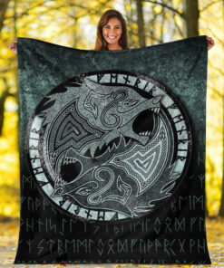 Viking Blanket Fenrir the Wolf Sherpa Fleece Blanket Gifts for Viking Lovers