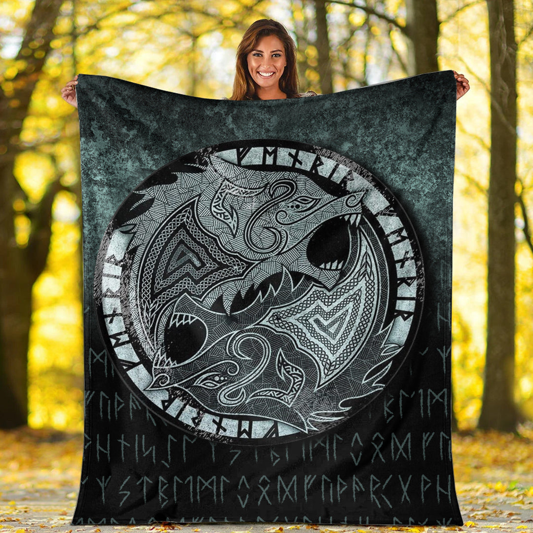 Viking Blanket Fenrir the Wolf Sherpa Fleece Blanket Gifts for Viking Lovers