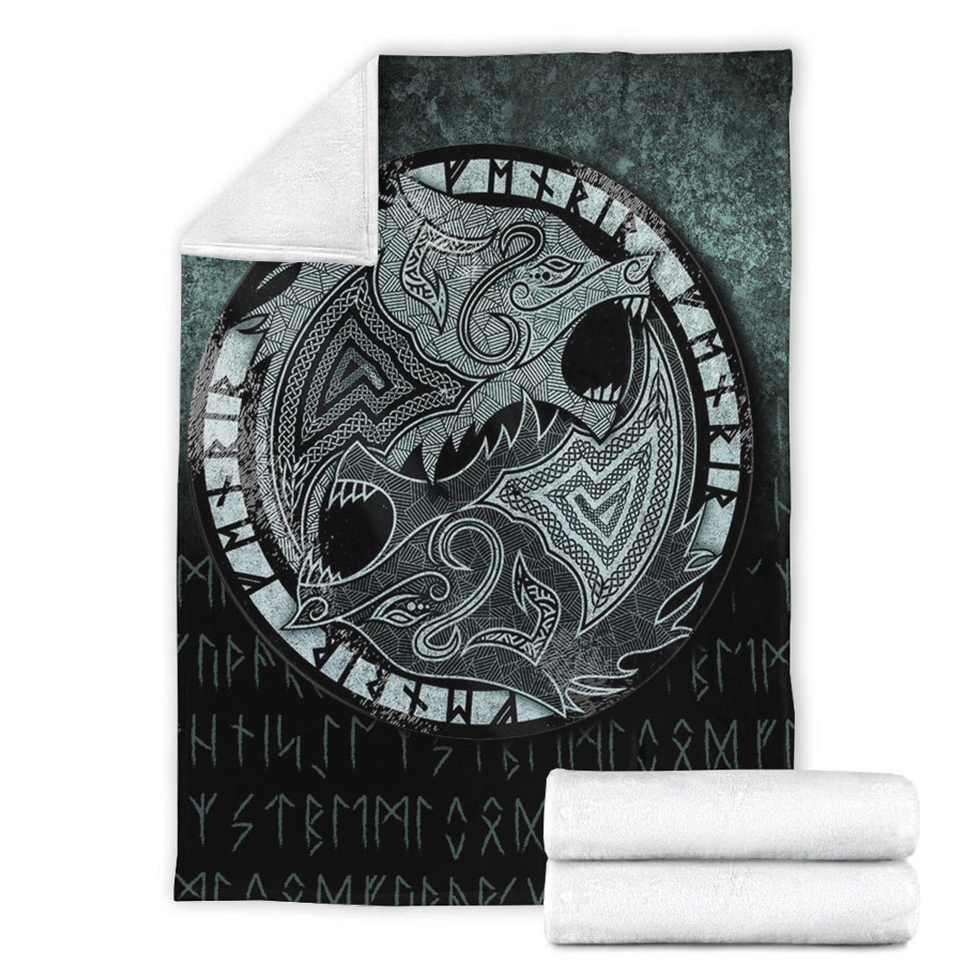 Viking Blanket Fenrir the Wolf Sherpa Fleece Blanket Gifts for Viking Lovers