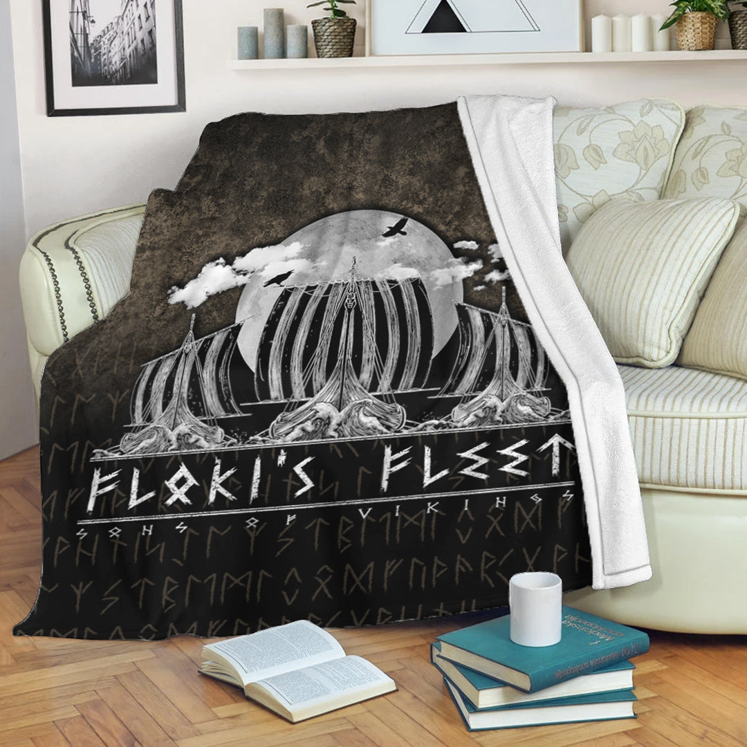 Viking Blanket Floki's Fleet Sherpa Fleece Blanket Gifts for Viking Lovers