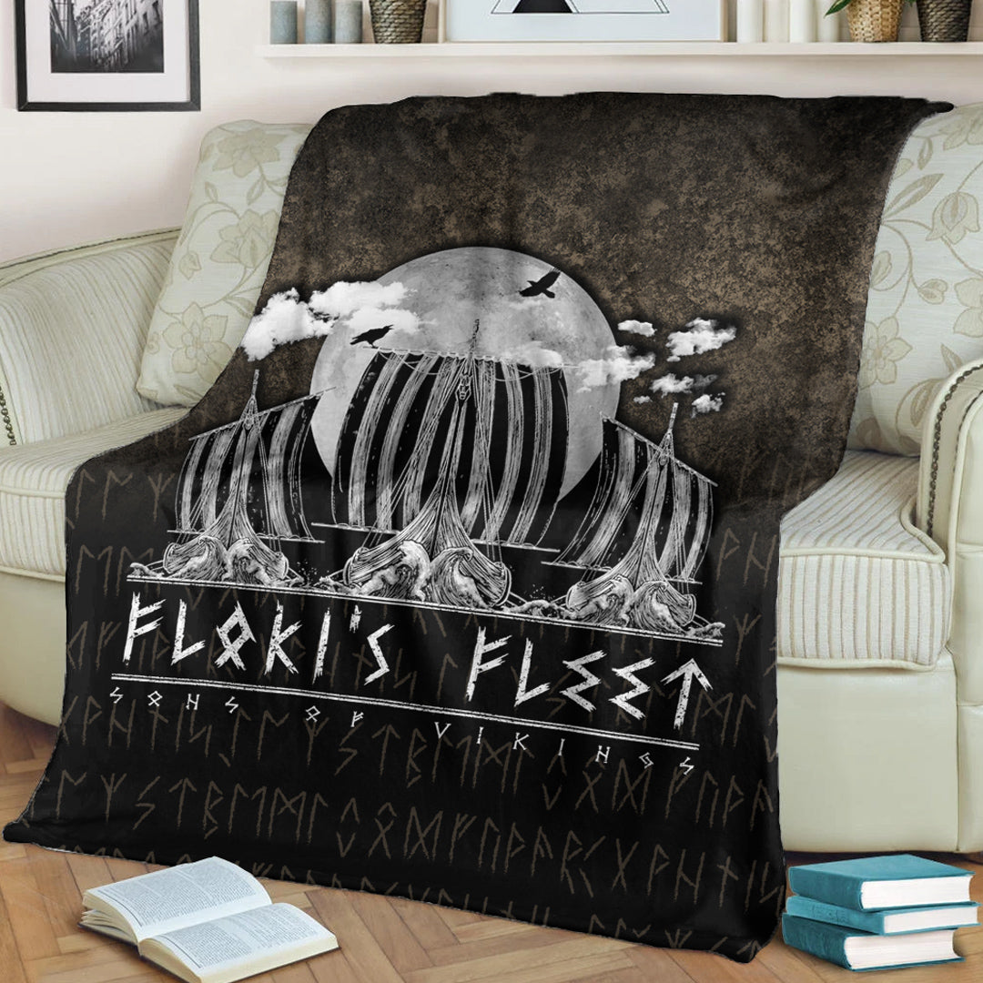 Viking Blanket Floki's Fleet Sherpa Fleece Blanket Gifts for Viking Lovers