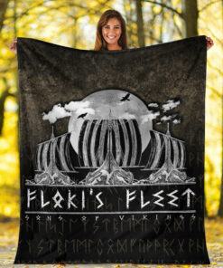 Viking Blanket Floki's Fleet Sherpa Fleece Blanket Gifts for Viking Lovers