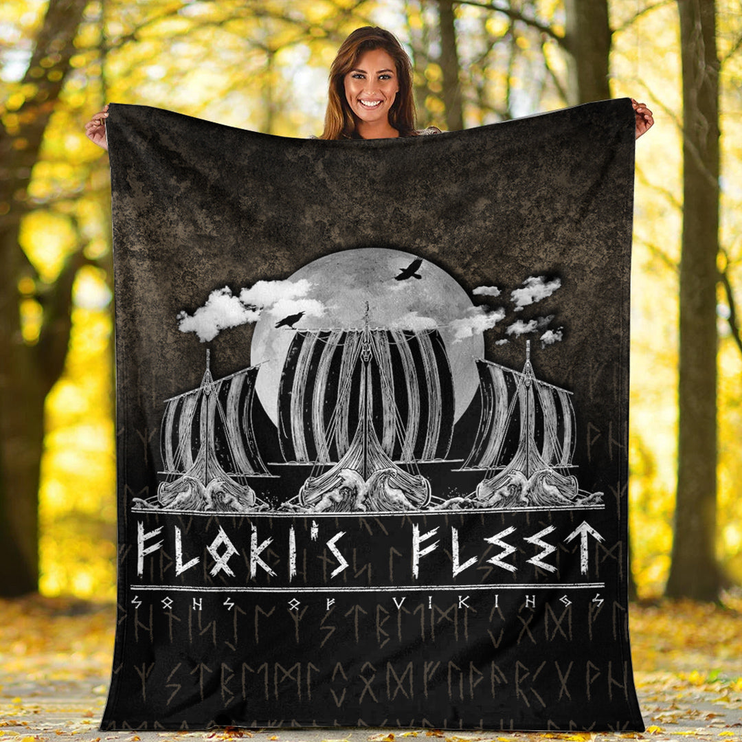 Viking Blanket Floki's Fleet Sherpa Fleece Blanket Gifts for Viking Lovers