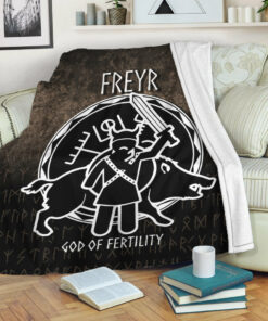 Viking Blanket Freyr God Of Fertility Sherpa Fleece Blanket Gifts for Viking Lovers