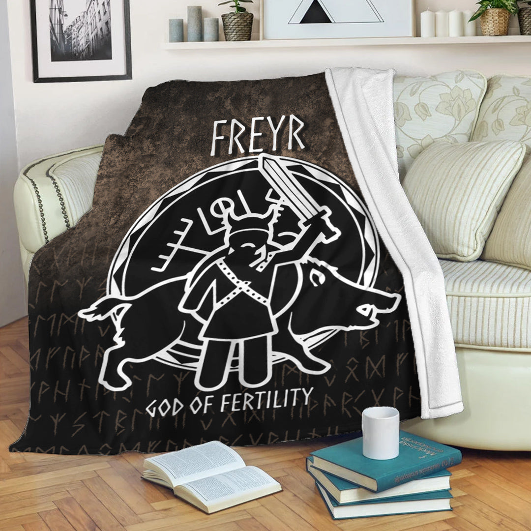 Viking Blanket Freyr God Of Fertility Sherpa Fleece Blanket Gifts for Viking Lovers