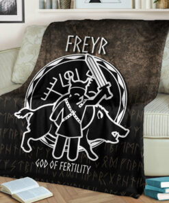 Viking Blanket Freyr God Of Fertility Sherpa Fleece Blanket Gifts for Viking Lovers