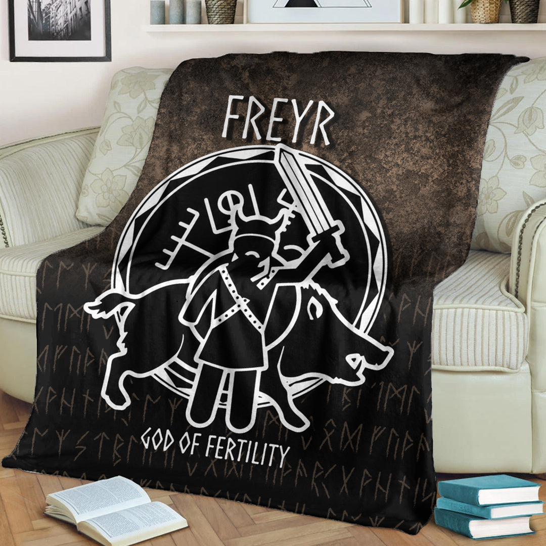 Viking Blanket Freyr God Of Fertility Sherpa Fleece Blanket Gifts for Viking Lovers
