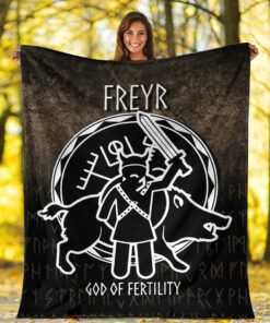 Viking Blanket Freyr God Of Fertility Sherpa Fleece Blanket Gifts for Viking Lovers