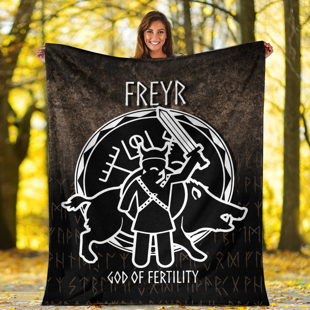Viking Blanket Freyr God Of Fertility Sherpa Fleece Blanket Gifts for Viking Lovers