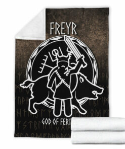 Viking Blanket Freyr God Of Fertility Sherpa Fleece Blanket Gifts for Viking Lovers