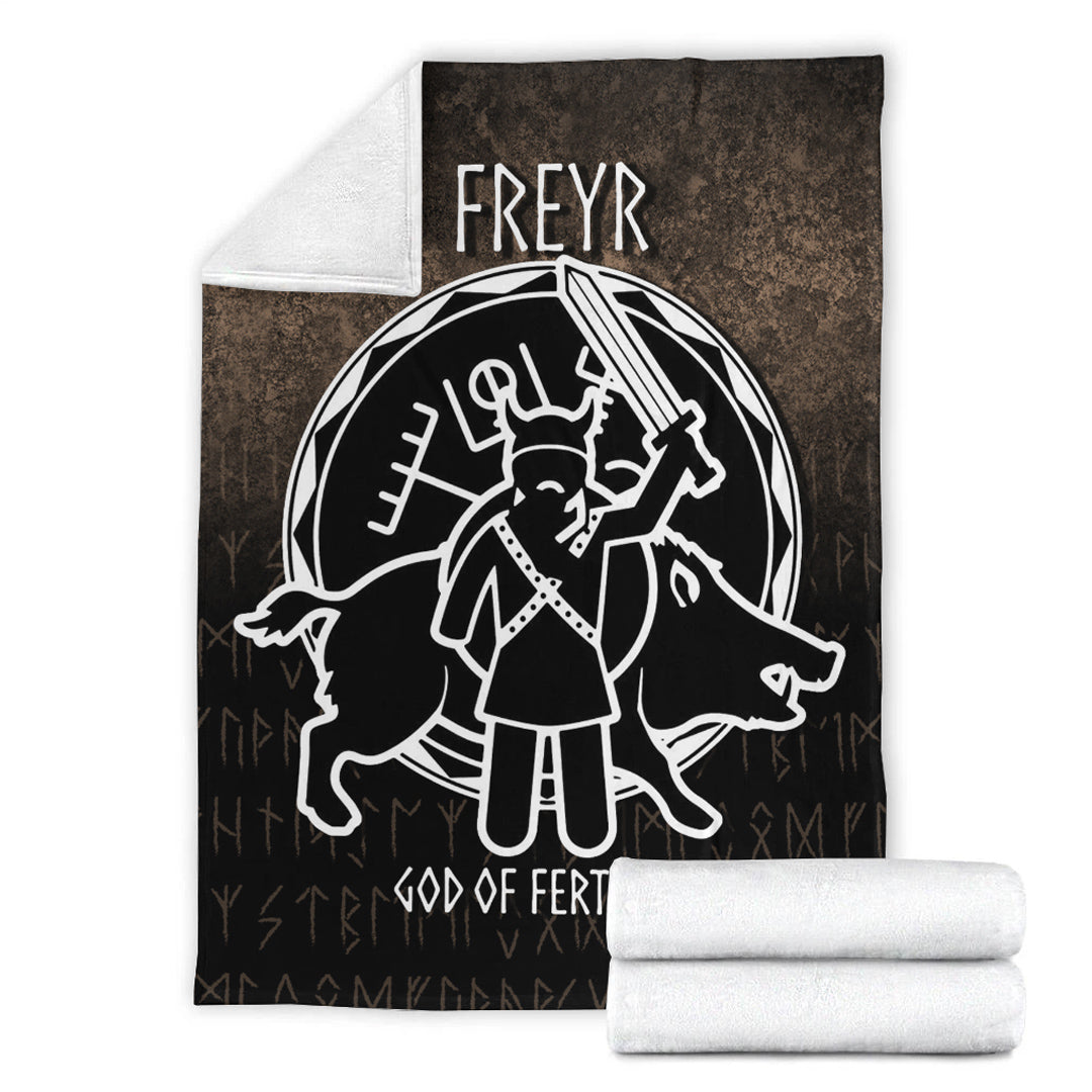 Viking Blanket Freyr God Of Fertility Sherpa Fleece Blanket Gifts for Viking Lovers