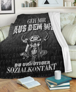 Viking Blanket Geh mir aus dem Weg du unnotiger Sozialkontakt Sherpa Fleece Blanket Gifts for Viking Lovers