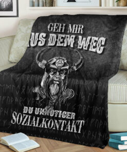 Viking Blanket Geh mir aus dem Weg du unnotiger Sozialkontakt Sherpa Fleece Blanket Gifts for Viking Lovers