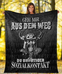 Viking Blanket Geh mir aus dem Weg du unnotiger Sozialkontakt Sherpa Fleece Blanket Gifts for Viking Lovers