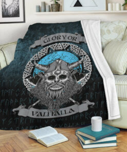 Viking Blanket Glory or Valhalla Viking Skull Sherpa Fleece Blanket Gifts for Viking Lovers