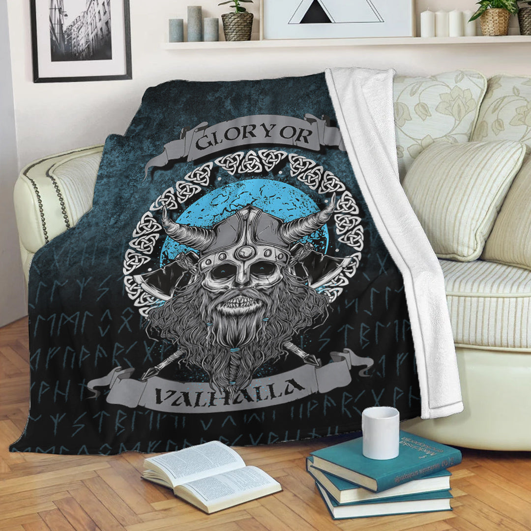 Viking Blanket Glory or Valhalla Viking Skull Sherpa Fleece Blanket Gifts for Viking Lovers
