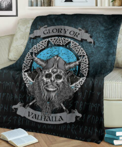 Viking Blanket Glory or Valhalla Viking Skull Sherpa Fleece Blanket Gifts for Viking Lovers