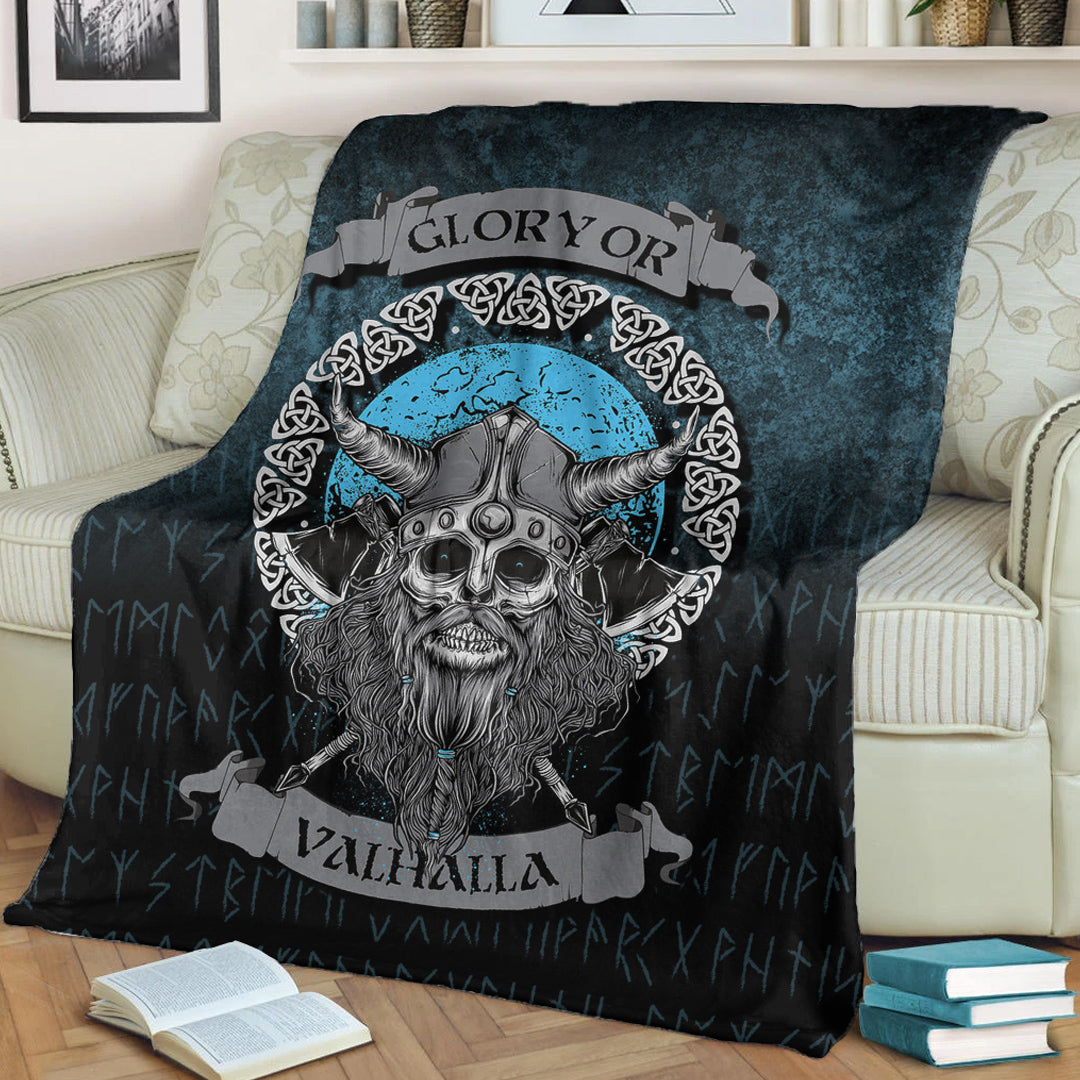 Viking Blanket Glory or Valhalla Viking Skull Sherpa Fleece Blanket Gifts for Viking Lovers