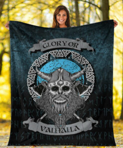 Viking Blanket Glory or Valhalla Viking Skull Sherpa Fleece Blanket Gifts for Viking Lovers