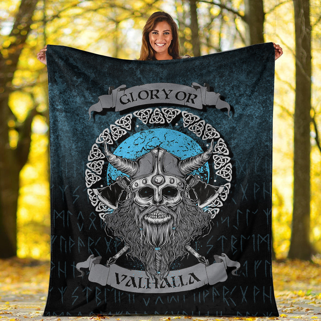 Viking Blanket Glory or Valhalla Viking Skull Sherpa Fleece Blanket Gifts for Viking Lovers
