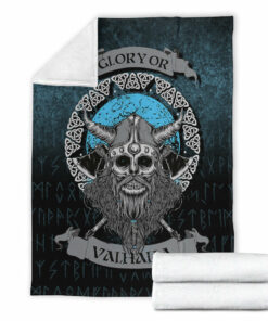 Viking Blanket Glory or Valhalla Viking Skull Sherpa Fleece Blanket Gifts for Viking Lovers