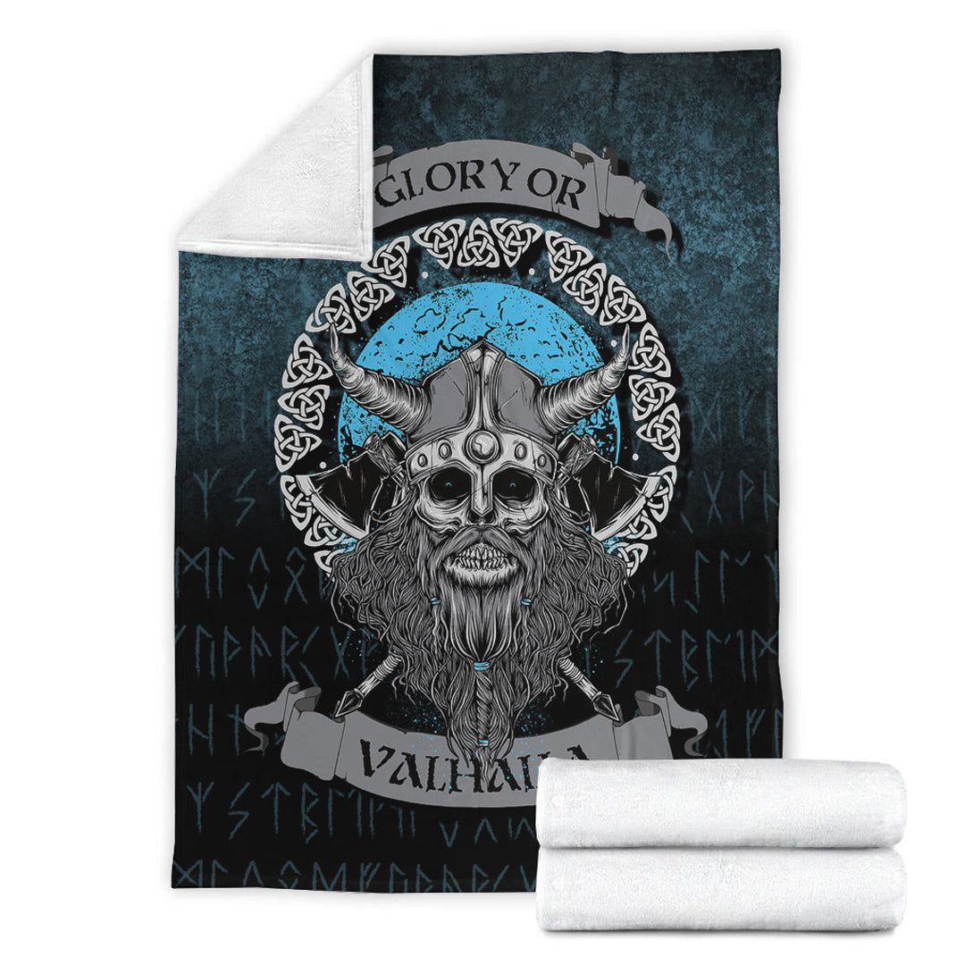 Viking Blanket Glory or Valhalla Viking Skull Sherpa Fleece Blanket Gifts for Viking Lovers