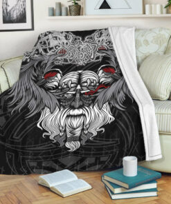 Viking Blanket God Odin and His Raven Sherpa Fleece Blanket Gifts for Viking Lovers